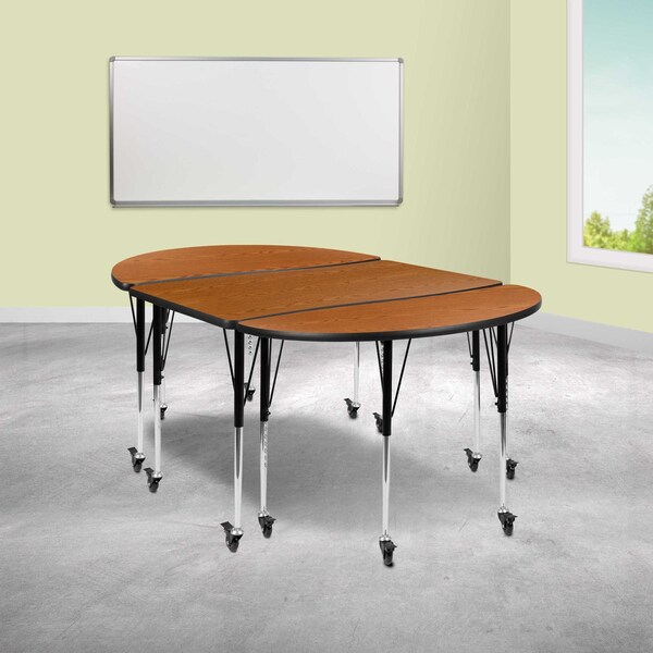 Flash Furniture Oval 47.5 W, 76 L, 30 H, Chrome, Laminate, Particleboard, Steel, Wood Grain XU-GRP-A3048CON-48-OAK-T-A-CAS-GG - main